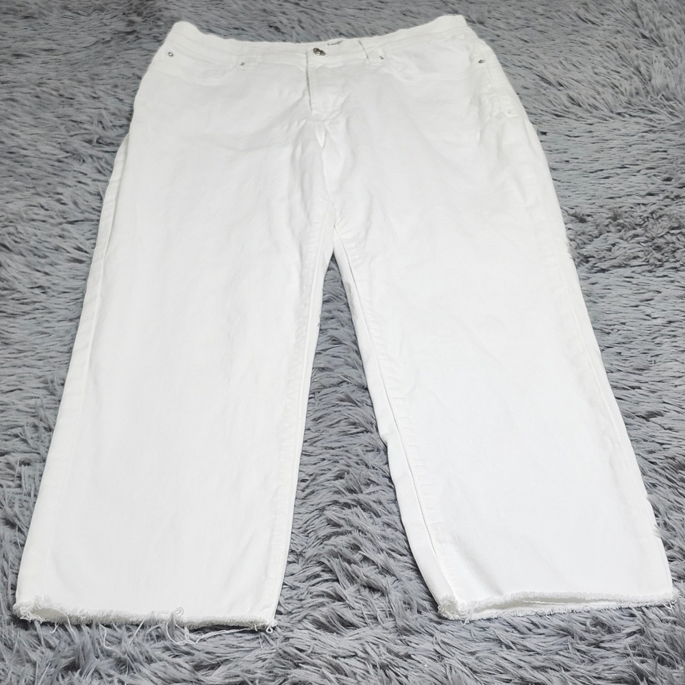 Kensie Jeans Womens Size 8 29 White Straight Leg Cropped Raw Hem Denim Pants‎